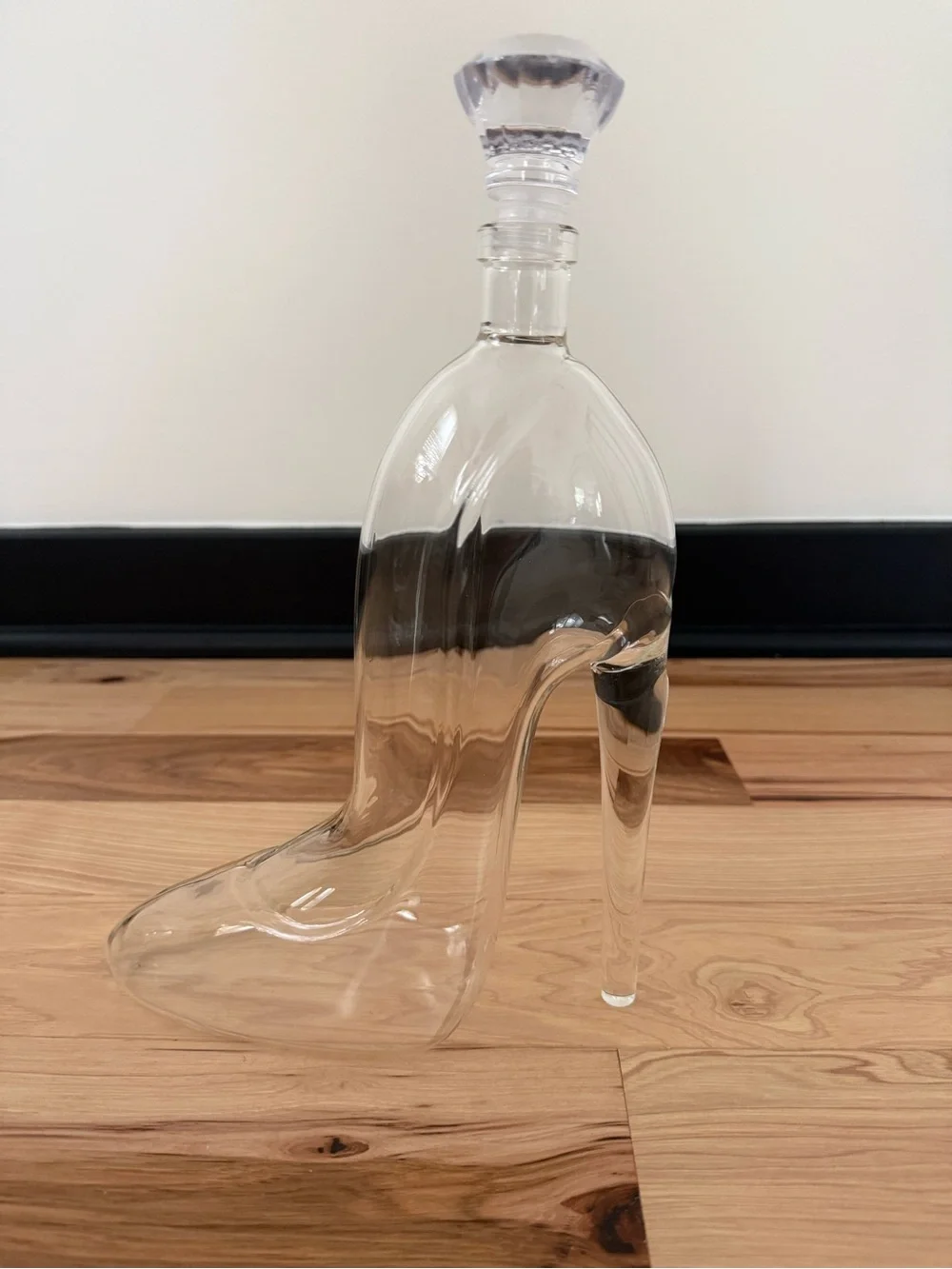 Clear Glass High-Heel Shoe Decanter with Faceted Stopper